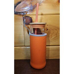 Opalhouse Glass Tumbler Orange Trim Gray with Bamboo lid and silicone sleeve